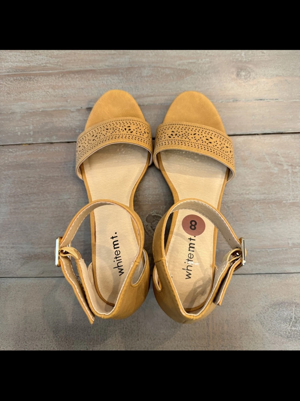 White Mountain Eileen Mustard Faux Suede Chunky Block Heel Ankle Buckle 8 - Picture 8 of 12
